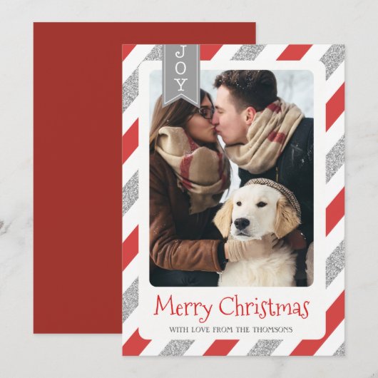 Christmas foto van Card merry christmas red silver Feestdagenkaart (Voorkant / Achterkant)