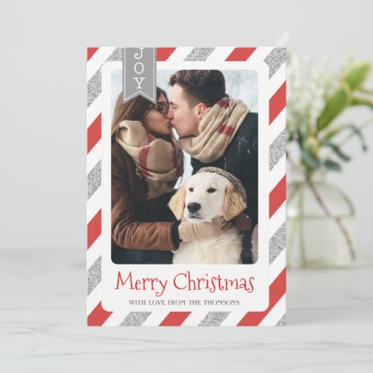 Christmas foto van Card merry christmas red silver Feestdagenkaart (Staand voorkant)