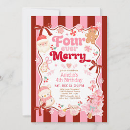 Christmas Four Ever Merry 4th Birthday Invitation Kaart