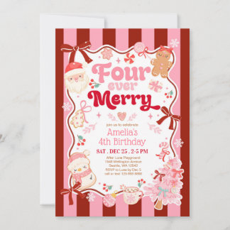 Christmas Four Ever Merry 4th Birthday Invitation Kaart