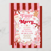 Christmas Four Ever Merry 4th Birthday Invitation Kaart (Voorkant / Achterkant)