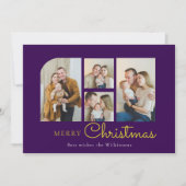 Christmas four photo purple gold christmas  feestdagenkaart (Voorkant)