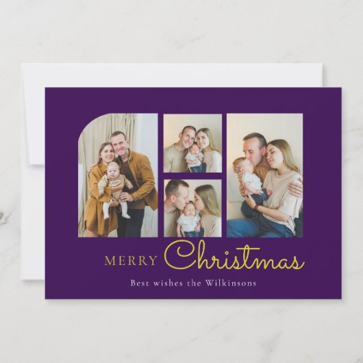 Christmas four photo purple gold christmas feestdagenkaart (Voorkant)
