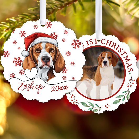 Christmas Fox Hound Hond gepersonaliseerd Ornament Kaart