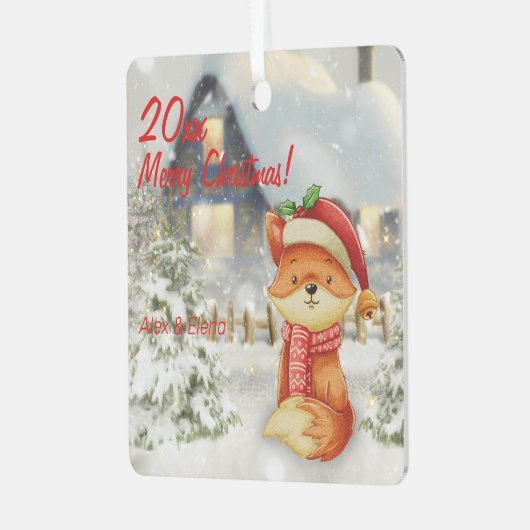 Christmas Fox House Metal Square Ornament (Voorkant links)