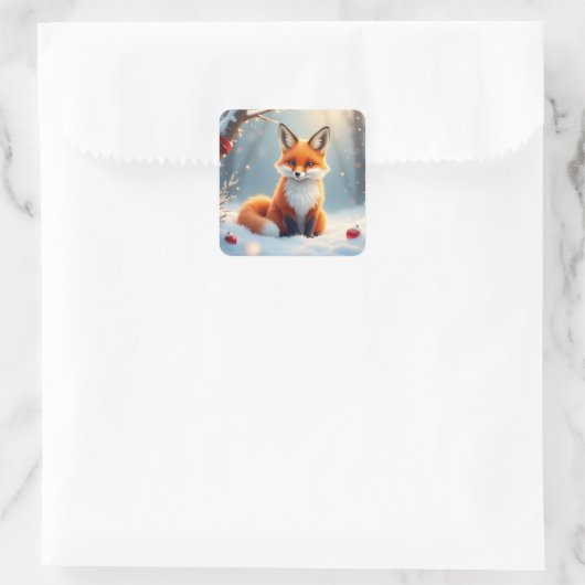 Christmas Fox in Snow Vierkante Sticker (Tas)