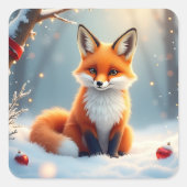 Christmas Fox in Snow Vierkante Sticker (Voorkant)