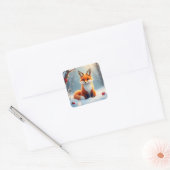 Christmas Fox in Snow Vierkante Sticker (Envelop)