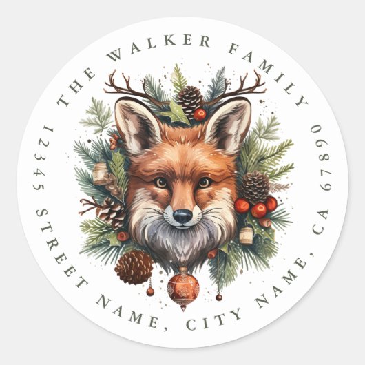 Christmas Fox Ronde Stickers (Voorkant)