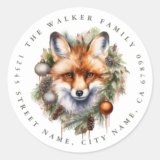Christmas Fox Ronde Stickers (Voorkant)