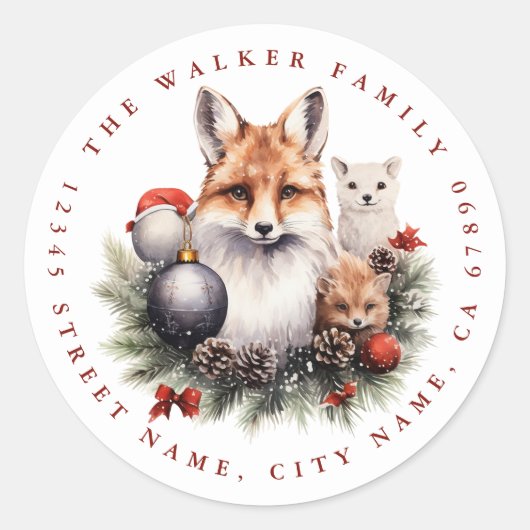 Christmas Fox Ronde Stickers (Voorkant)