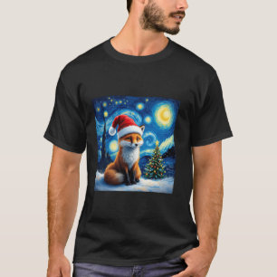 Christmas Fox Santa Hat Van Gogh Sterrennacht Holi T-shirt