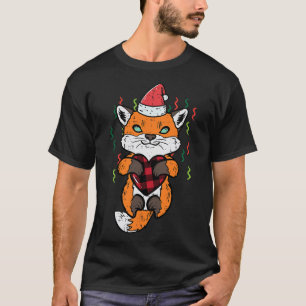 Christmas Fox Santa Heart Xmas Girls Boys Kinder W T-shirt