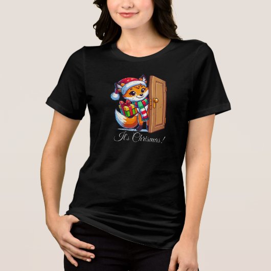 Christmas Fox Tri-Blend Shirt (Voorkant)