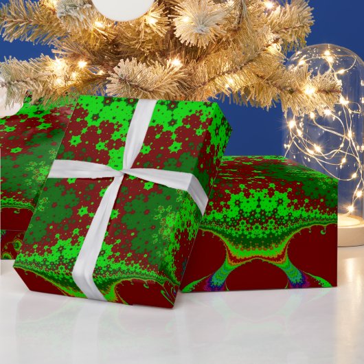 CHRISTMAS ~ Fractal Pattern Green Red ~ Wrapping Cadeaupapier (Feestdagen)