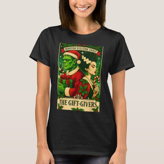 Christmas Frankenstein And Bride The Lovers Tarot  T-shirt (Voorkant)