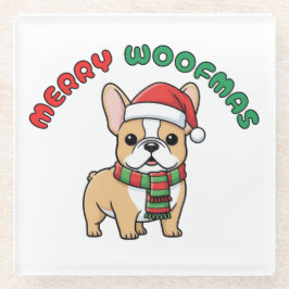 Christmas French Bulldog Coaster: Merry Woofmas Glazen Onderzetter