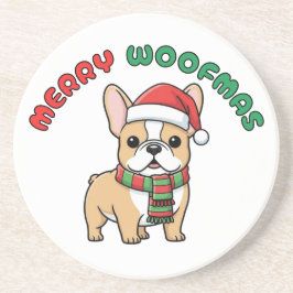 Christmas French Bulldog Coaster: Merry Woofmas Zandsteen Onderzetter