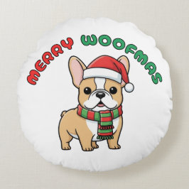Christmas French Bulldog: Merry Woofmas Rond Kussen