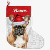 Christmas French Bulldog with Name Woof Background Grote Kerstsok (Voorkant)