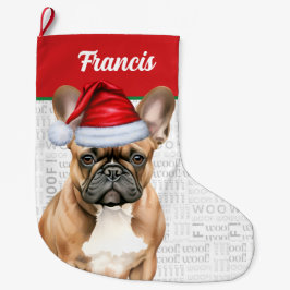 Christmas French Bulldog with Name Woof Background Grote Kerstsok