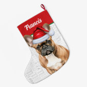 Christmas French Bulldog with Name Woof Background Grote Kerstsok (Achterkant (Hangend))
