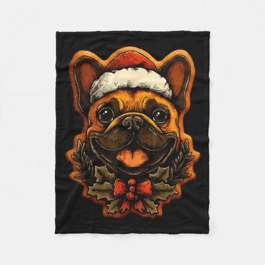 Christmas French Bulldog With Santa Hat Gingerbrea Fleece Deken (Voorkant)
