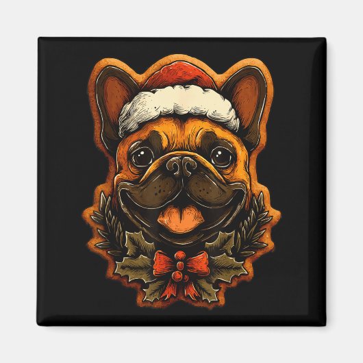 Christmas French Bulldog With Santa Hat Gingerbrea Magneet (Voorkant)