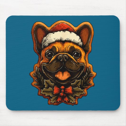 Christmas French Bulldog With Santa Hat Gingerbrea Muismat (Voorkant)