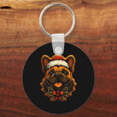 Christmas French Bulldog With Santa Hat Gingerbrea Sleutelhanger (Voorkant)