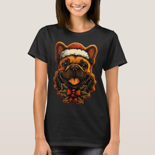 Christmas French Bulldog With Santa Hat Gingerbrea T-shirt (Voorkant)
