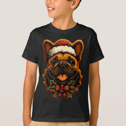 Christmas French Bulldog With Santa Hat Gingerbrea T-shirt (Voorkant)