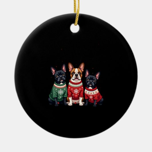 Christmas French Bulldogs Xmas Frenchie Dog 4 Keramisch Ornament (Voorkant)