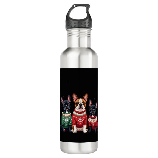 Christmas French Bulldogs Xmas Frenchie Dog 4 Waterfles (Voorkant)