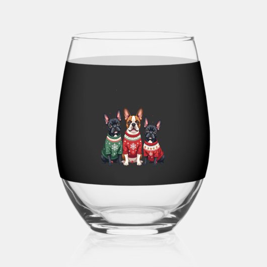 Christmas French Bulldogs Xmas Frenchie Dog 4 Wijnglas Zonder Voet (Voorkant)