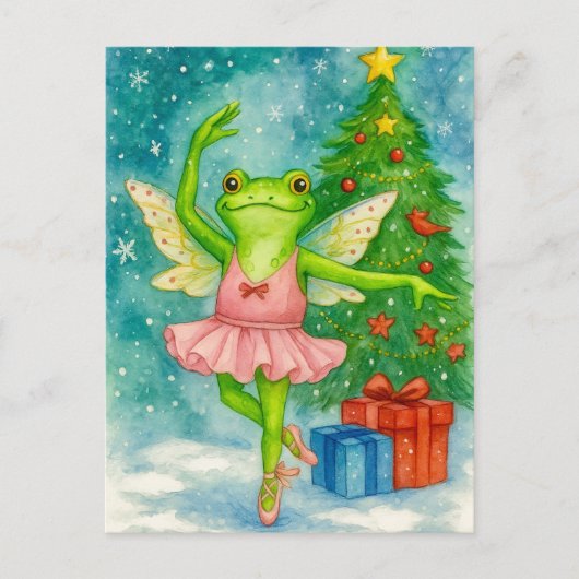 Christmas Frog Ballerina Postcard Feestdagenkaart (Voorkant)