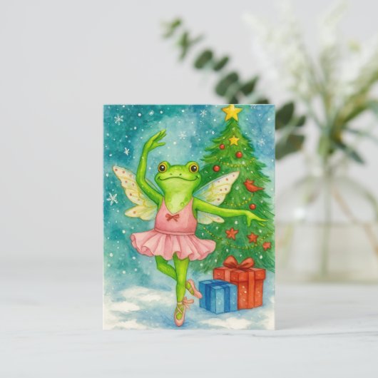 Christmas Frog Ballerina Postcard Feestdagenkaart (Staand voorkant)