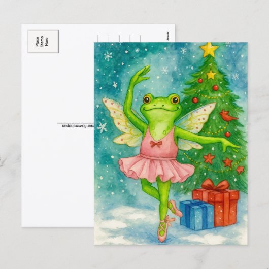 Christmas Frog Ballerina Postcard Feestdagenkaart (Voorkant / Achterkant)