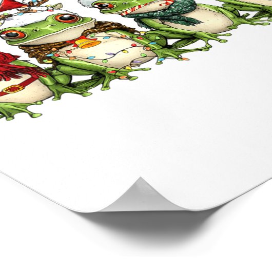 Christmas Frog Crew Santa Elf Reindeer Xmas Lights Poster (Hoek)