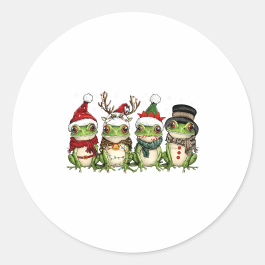 Christmas Frog Crew Santa Elf Reindeer Xmas Lights Ronde Sticker (Voorkant)