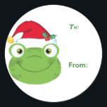 Christmas Frog Gift Labels<br><div class="desc">Schattigee kerstcadeau-tags met een schattige cartoon kikker met een rode kerstmuts en kan worden aangepast met uw eigen tekst.</div>