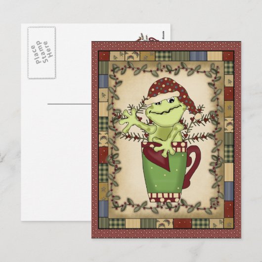 Christmas Frog Holiday Coffee Briefkaart (Voorkant / Achterkant)