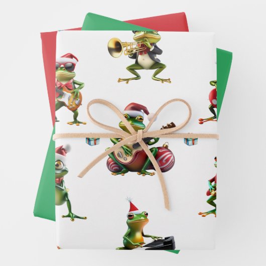 Christmas Frog Jazz Band en Solids Green & Red Inpakpapier Vel (In situ)