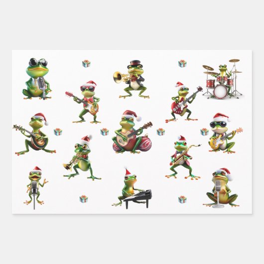 Christmas Frog Jazz Band en Solids Green & Red Inpakpapier Vel (Voorkant)