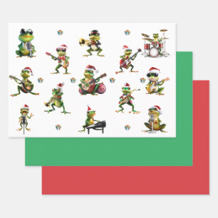 Christmas Frog Jazz Band en Solids Green & Red Inpakpapier Vel