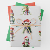 Christmas Frog Rock Band en Solids Green & Red Inpakpapier Vel (In situ)