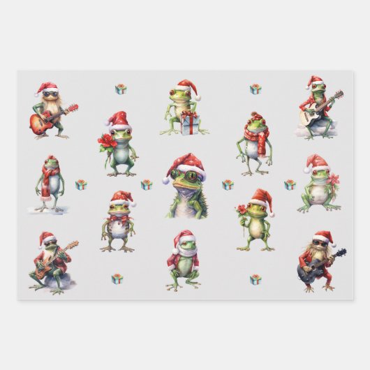 Christmas Frog Rock Band en Solids Green & Red Inpakpapier Vel (Voorkant)