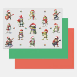 Christmas Frog Rock Band en Solids Green & Red Inpakpapier Vel