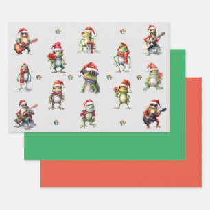 Christmas Frog Rock Band en Solids Green & Red Inpakpapier Vel