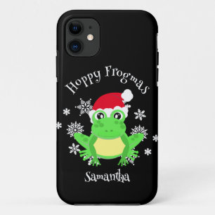 Christmas Frog Santa Hat Novelty Funny Black Case-Mate iPhone Case